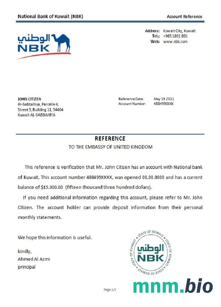 Przykład odniesienia Kuwejtu Narodowego Banku Kuwejtu w formatach Word i PDF